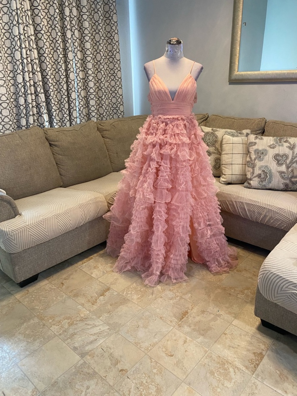 New Windsor Women Small Amabella Ruffled Glitter Tulle Ball Gown, Coral color - Picture 4 of 10
